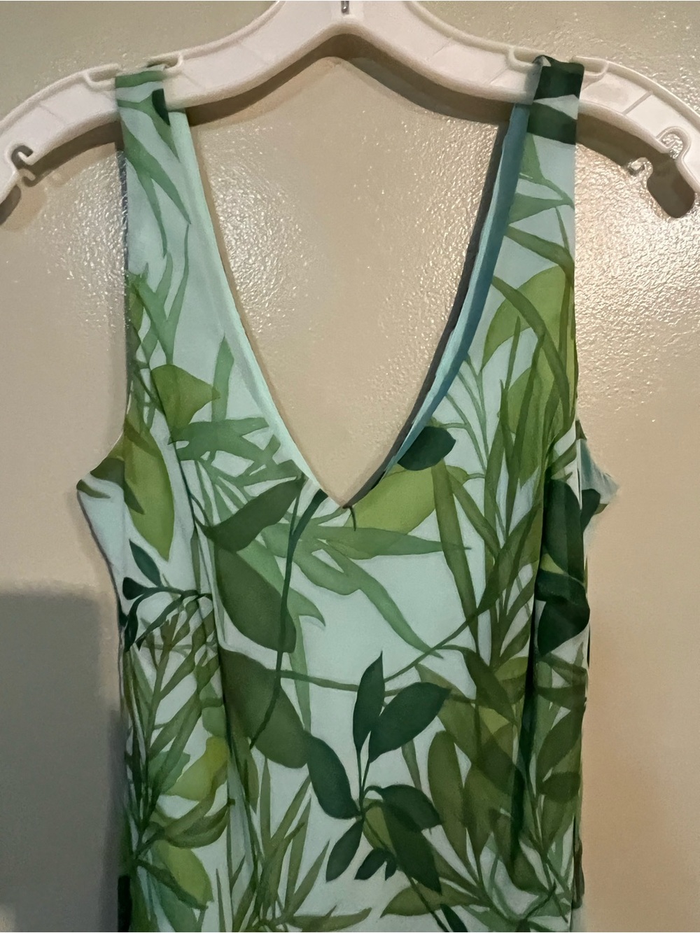Ann Taylor Y2K 100% Silk Lined Sleeveless Green Leaf Print Maxi Dress Boho 10 - Picture 5 of 11